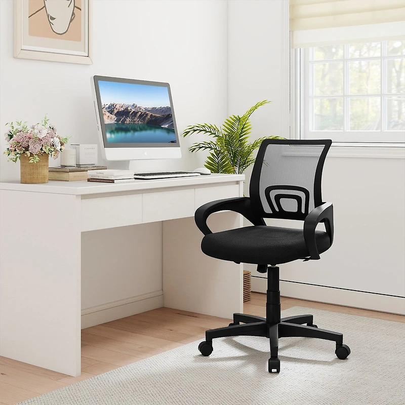 Mid-Back Mesh Office Chair Ergonomic Computer Chair, Lumbar Support - Black