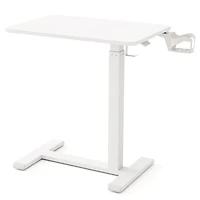 Mobile Standing Desk Height Adjustable Overbed Bedside Table, Cup Holder - White