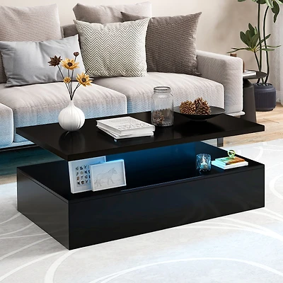 Modern 2-tier High Glossy Table with Adjustable Light Colors