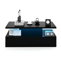 Modern 2-tier High Glossy Table with Adjustable Light Colors