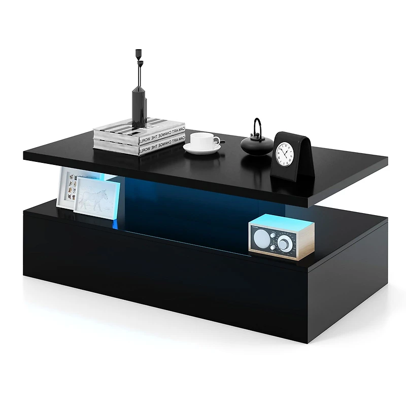 Modern 2-tier High Glossy Table with Adjustable Light Colors
