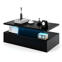 Modern 2-tier High Glossy Table with Adjustable Light Colors