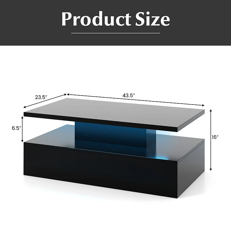Modern 2-tier High Glossy Table with Adjustable Light Colors
