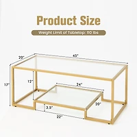 Table basse rectangulaire moderne à 2 niveaux avec plateau en verre - dorée