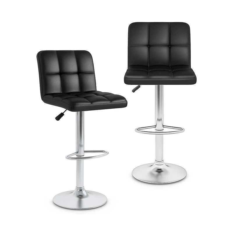 Modern Bat Stools Set of 2, Back and Heavy-duty Metal Base and Footrest - Black