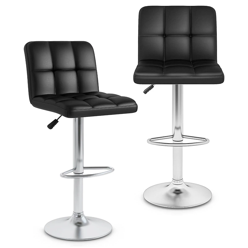 Modern Bat Stools Set of 2, Back and Heavy-duty Metal Base and Footrest - Black