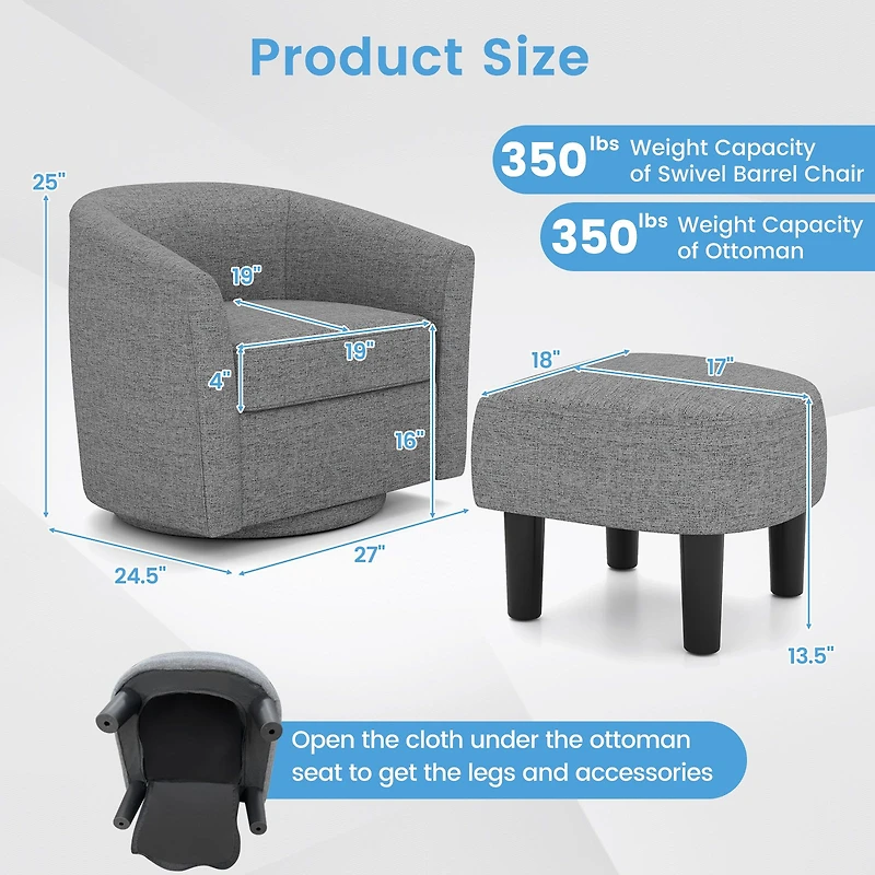 Fauteuil club pivotant moderne avec repose-pieds ottoman