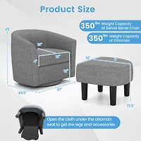 Fauteuil club pivotant moderne avec repose-pieds ottoman