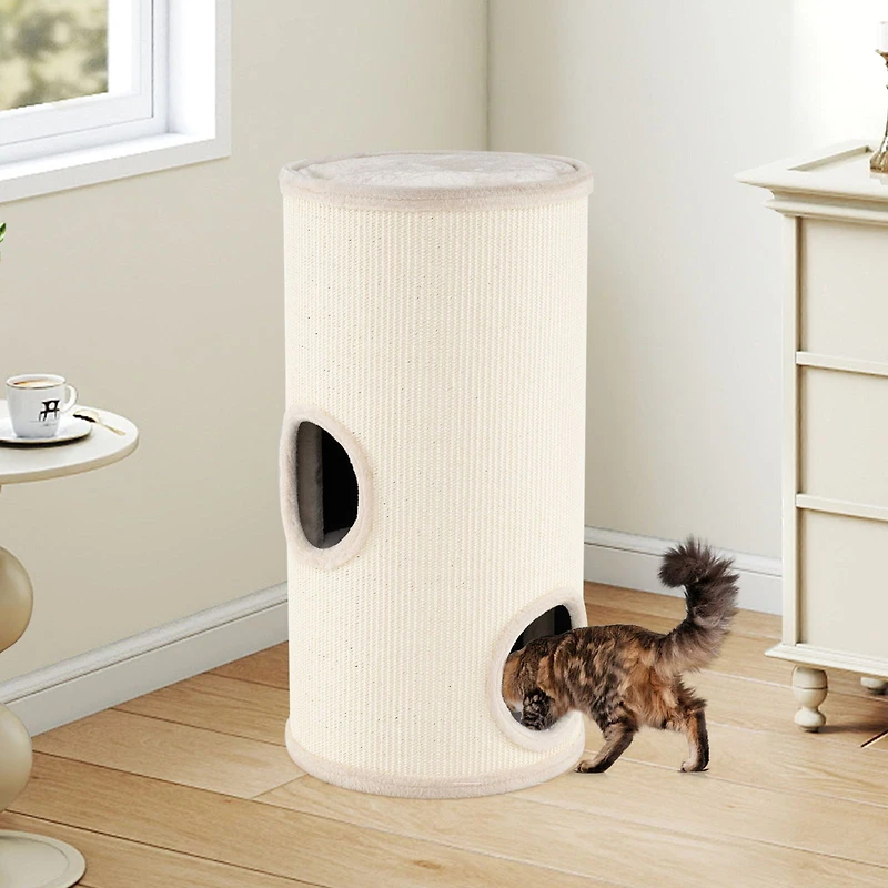 Maison pour chat à plusieurs niveaux avec griffoir en sisal - Beige