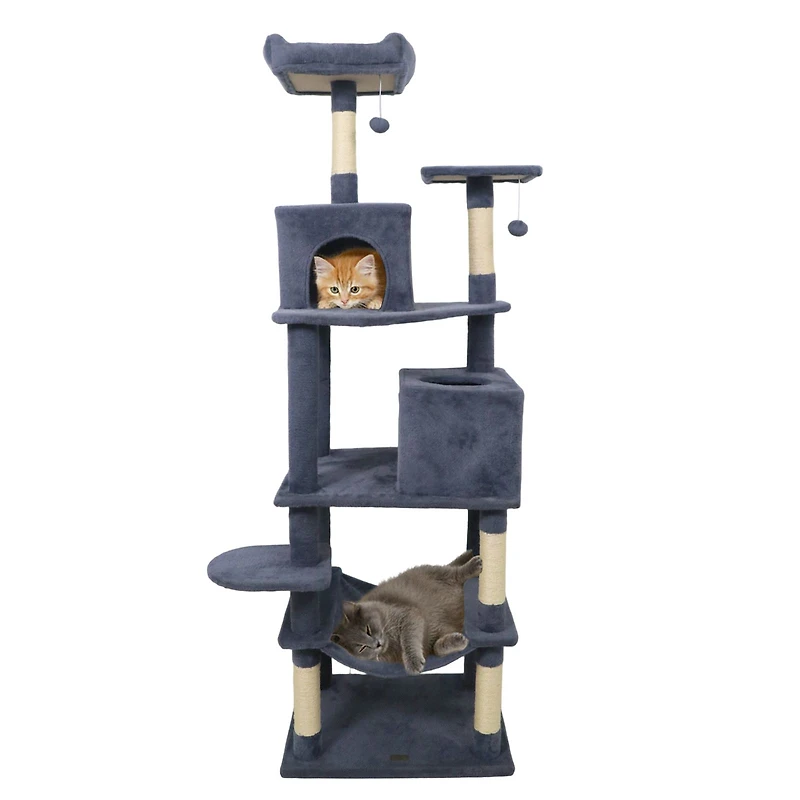 Multi-level Cat Tree Modern Tower, Upholstered Perch and 2 Condo