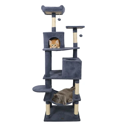 Multi-level Cat Tree Modern Tower, Upholstered Perch and 2 Condo