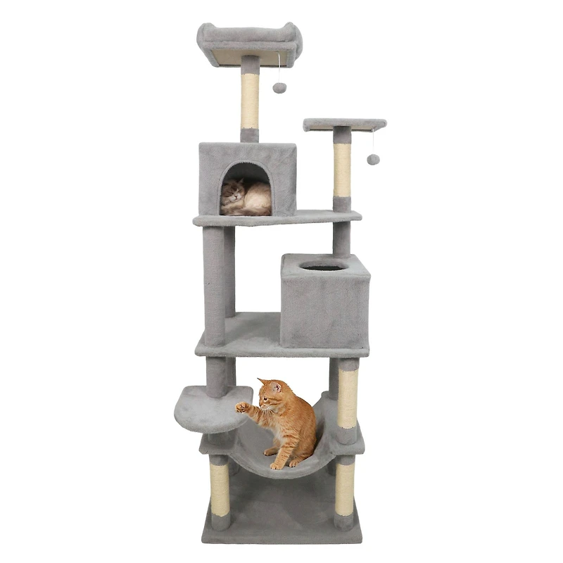 Multi-level Cat Tree Modern Tower, Upholstered Perch and 2 Condo