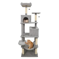 Multi-level Cat Tree Modern Tower, Upholstered Perch and 2 Condo