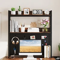 Multipurpose 2-Tier Desktop Bookshelf, Pegboard for up to 32" Computer Monitor - Rustic Brown