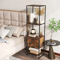 5-Tier Narrow Bookcase, 4 Open Shelves and Storage Drawer