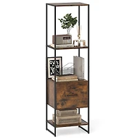 5-Tier Narrow Bookcase, 4 Open Shelves and Storage Drawer