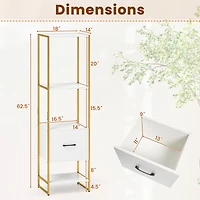 5-Tier Narrow Bookcase, 4 Open Shelves and Storage Drawer