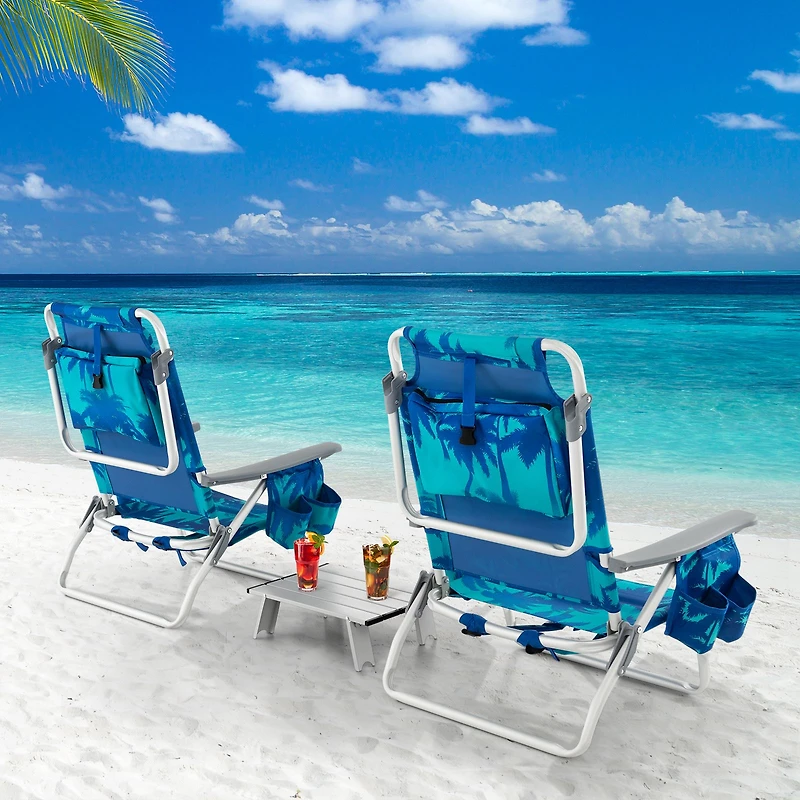 2 Packs 5-Position Outdoor Folding Backpack Beach Table Chair Reclining Set