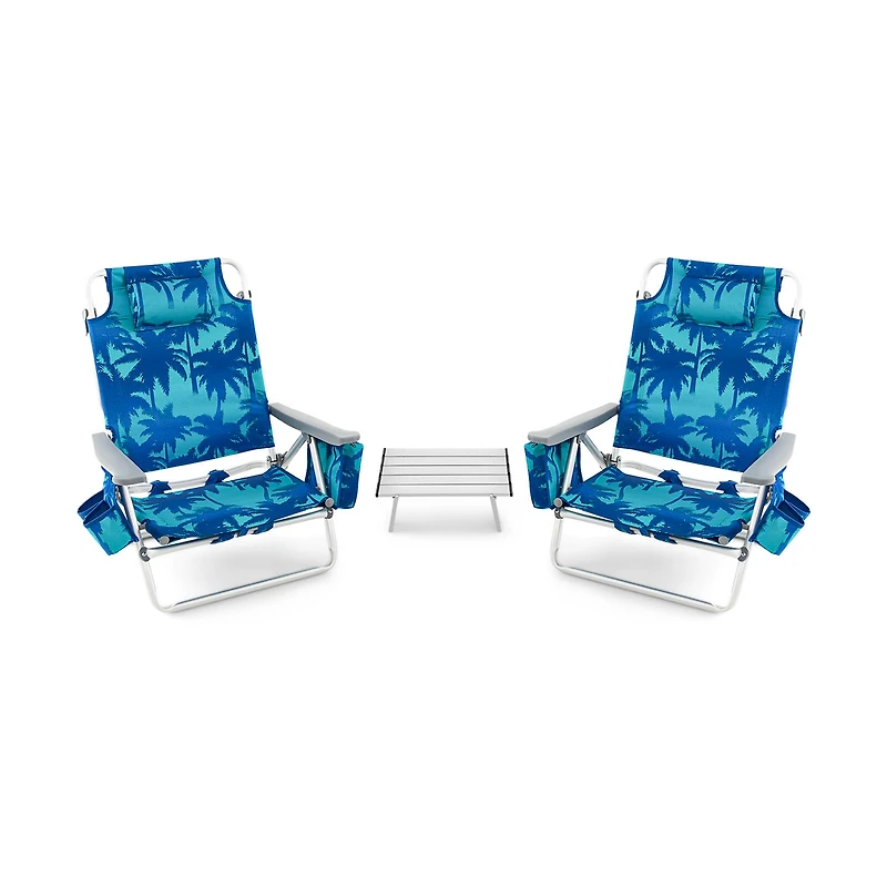 2 Packs 5-Position Outdoor Folding Backpack Beach Table Chair Reclining Set