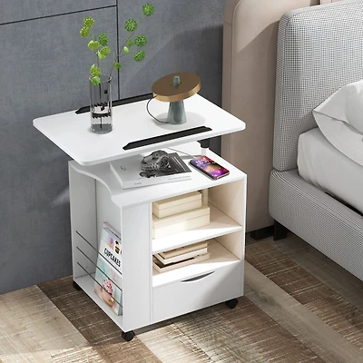 Nightstand Swivel Laptop Tray with Charging Station