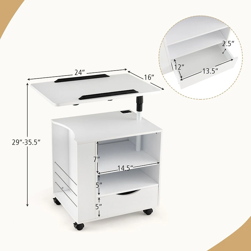 Nightstand Swivel Laptop Tray with Charging Station