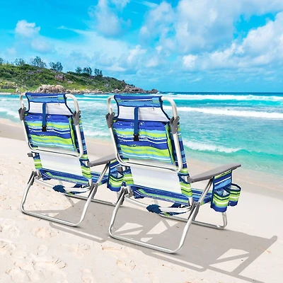 2-Pack Folding Backpack Beach Chair 5-Position Outdoor Reclining Chairs, Pillow