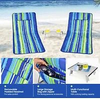 Ensemble de 3 chaises longues de plage, 2 chaises longues réglables et table