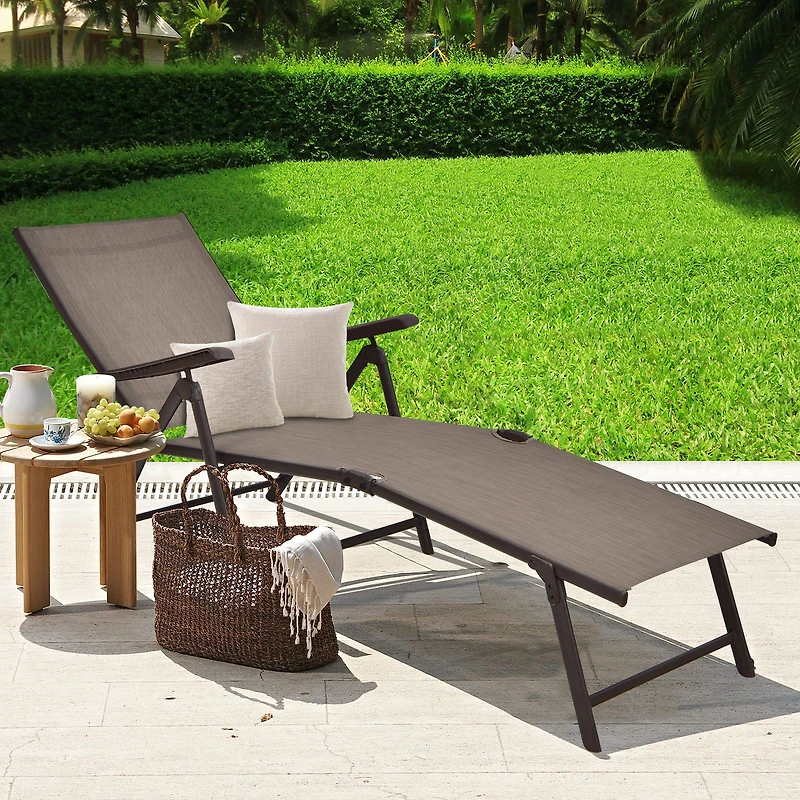 Chaise longue pliable de jardin, dossier et repose-pieds