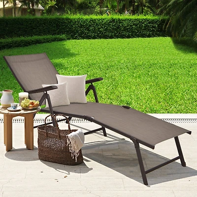 Chaise longue pliable de jardin, dossier et repose-pieds