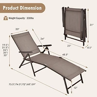 Patio Foldable Chaise Lounge Chair, Backrest and Footrest