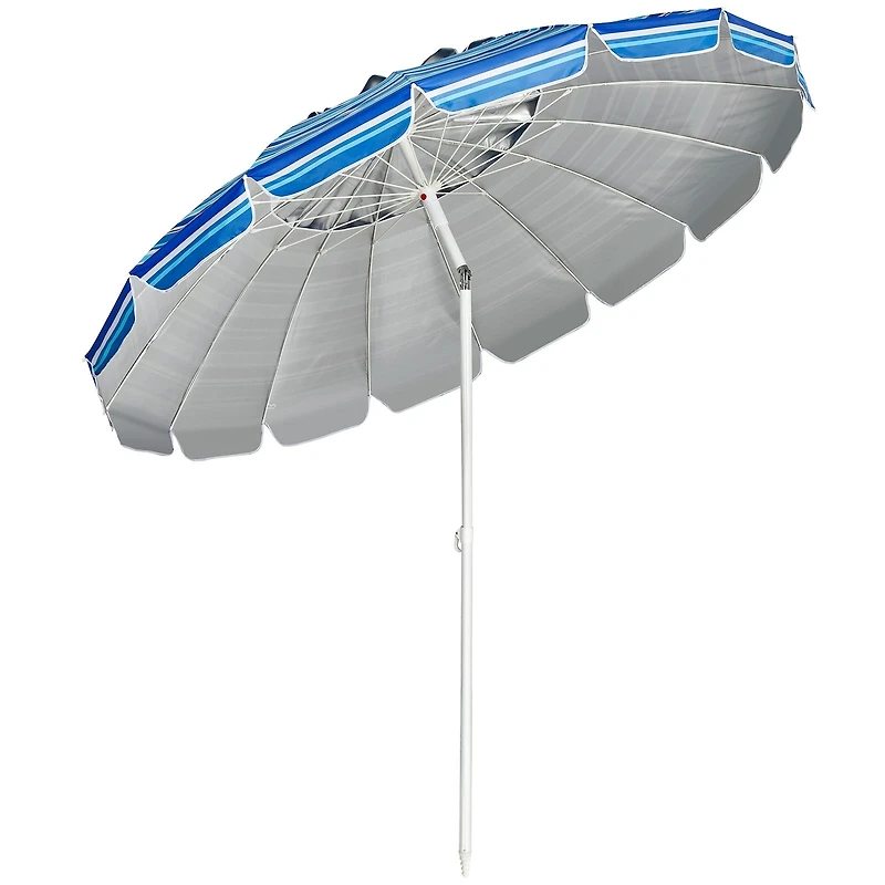 8FT Portable Beach Umbrella, Sand Anchor and Tilt Mechanism for Garden and Patio - Navy