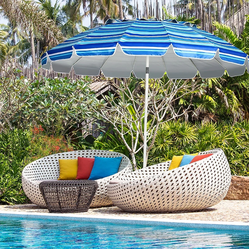 8FT Portable Beach Umbrella, Sand Anchor and Tilt Mechanism for Garden and Patio - Navy