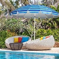 8FT Portable Beach Umbrella, Sand Anchor and Tilt Mechanism for Garden and Patio - Navy
