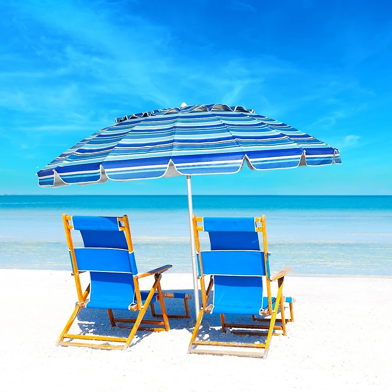 8FT Portable Beach Umbrella, Sand Anchor and Tilt Mechanism for Garden and Patio - Navy