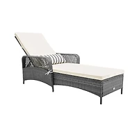 Outdoor Chaise Lounge Chair Recliner, 6-Level Backrest Cushion and Pillow