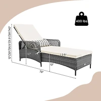 Chaise longue d'extérieur inclinable, coussin de dossier à 6 positions et oreiller
