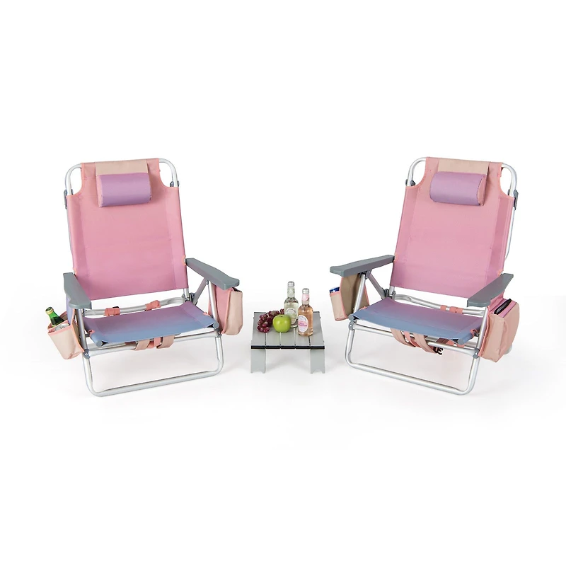 2 Packs 5-Position Outdoor Folding Backpack Beach Table Chair Reclining Set