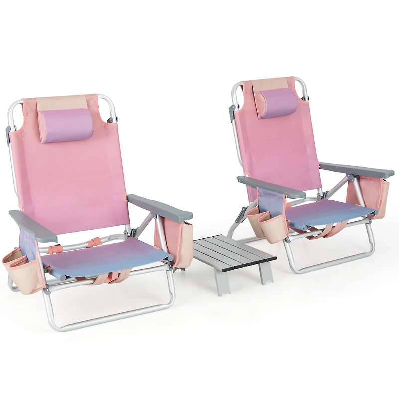2 Packs 5-Position Outdoor Folding Backpack Beach Table Chair Reclining Set