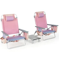 2 Packs 5-Position Outdoor Folding Backpack Beach Table Chair Reclining Set