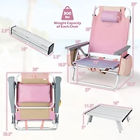 2 Packs 5-Position Outdoor Folding Backpack Beach Table Chair Reclining Set