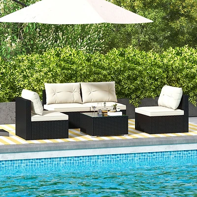 5-Piece Outdoor Patio Furniture Set, Cushions and Coffee Table
