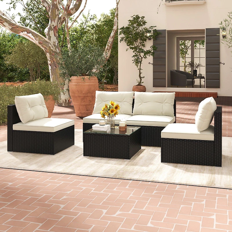 Ensemble de mobilier de jardin 5 pièces, coussins et table basse