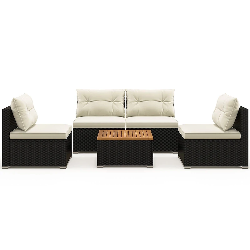 5 Piece Outdoor Furniture Set, Solid Tabletop and Soft Cushions - Off White