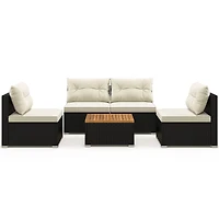 5 Piece Outdoor Furniture Set, Solid Tabletop and Soft Cushions - Off White