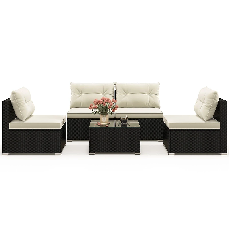 5-Piece Outdoor Patio Furniture Set, Cushions and Coffee Table