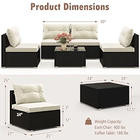 5-Piece Outdoor Patio Furniture Set, Cushions and Coffee Table
