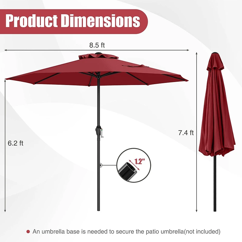 Outdoor Heavy Duty Market Umbrella, Crank Handle and 8 Sturdy Ribs