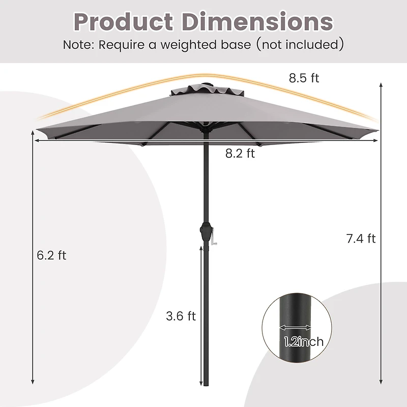 Outdoor Heavy Duty Market Umbrella, Crank Handle and 8 Sturdy Ribs