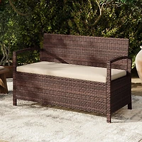 Outdoor PE Wicker Storage Bench 2 Seater, Cushion and 42 Gallon Deck Box - Beige