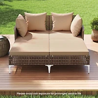 Outdoor Rattan Double Daybed Wicker Chaise Lounge - Brown